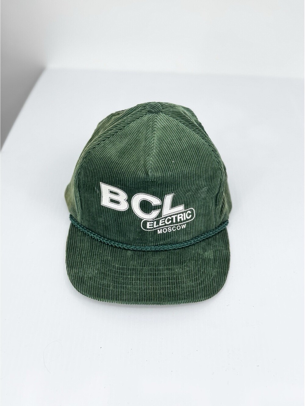 VTG BCL ELECTRIC Moscow ID Idaho Green Corduroy Hat Cap OTTO Pinch Slide Adjust